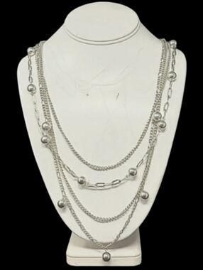 28" SILVER TONE MULTI CHAIN NECKLACE